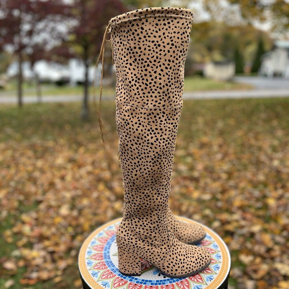 Pierre Dumas Takeoff 2 Womens Sz 7 Over-the-Knee Leopard Cheetah Heeled Boots